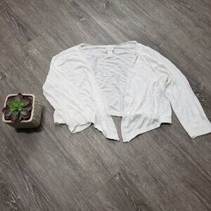 Chico's Open Front Cropped Cardigan Sweater Sz 0 S White Rayon